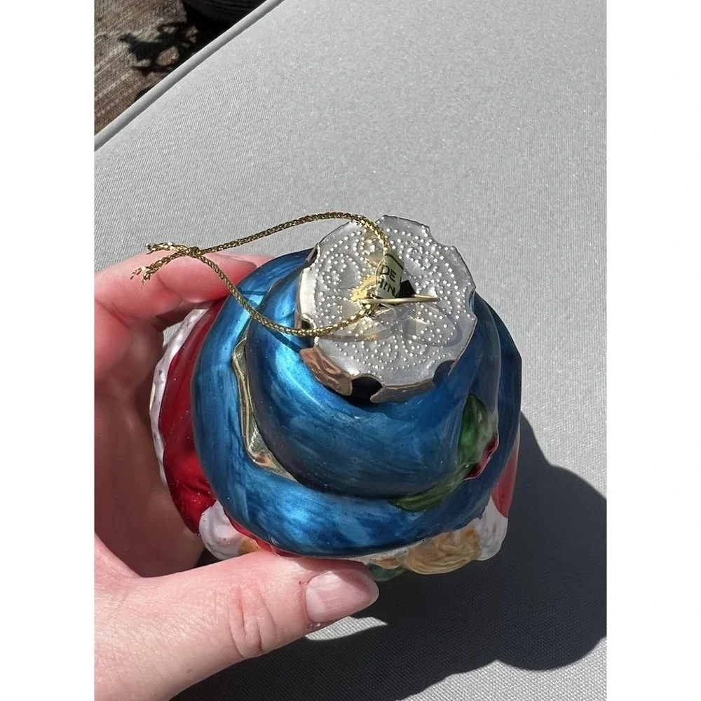 Christmas Street Snowman Glass Ornament Hand Painted European‎ Style Boxed Vtg